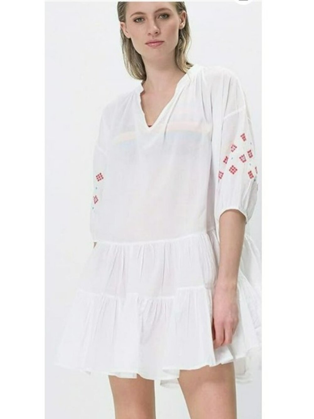 NWT Sea Folly Australia Beachedit White w Pink Embroidery Swimsuit Cover Up